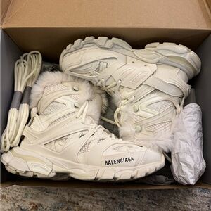 Balenciaga Cream Fur-Accented Sneakers